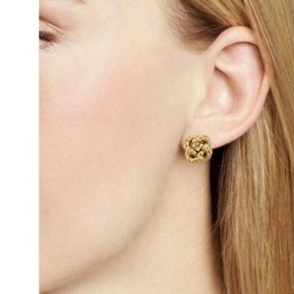 Tory Burch Rose Gold Tone Rope Knot Stud‎ Earrings Women